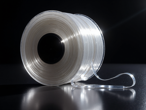 Ultra-thin transparent plastic film floating in mid-air catching rainbow-like light refractions, extremely lightweight and delicate appearance, dark background emphasizing transparency, high-speed photography freezing motion